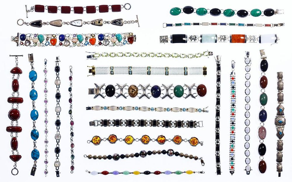 Lot 469: Sterling Silver and Stone Bracelet Assortment