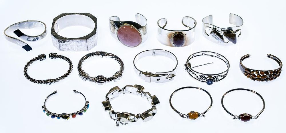 Lot 472: Sterling Silver Bangle and Cuff Bracelet Assortment