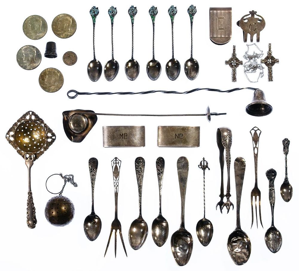 Lot 475: Sterling Silver Flatware and Jewelry Assortment