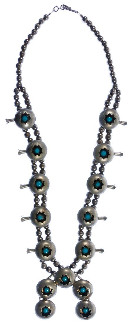 Lot 492: Native American Squash Blossom Necklace