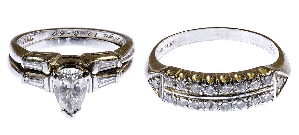 Lot 243: Platinum and Diamond Engagement and Wedding Band Rings