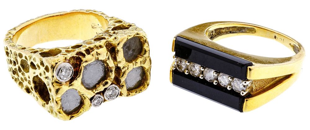Lot 245: 18k Gold, Onyx and Diamond Rings