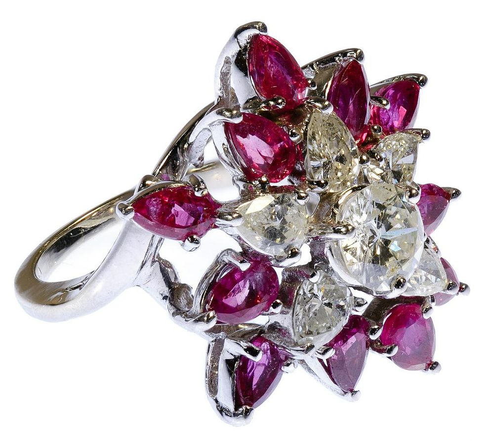 Lot 261: 14k White Gold, Ruby and Diamond Ring