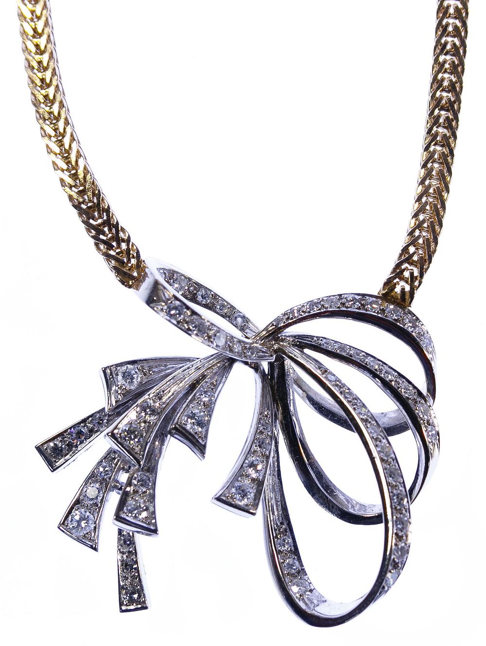 Lot 270: 14k White and Yellow Gold and Diamond Necklace