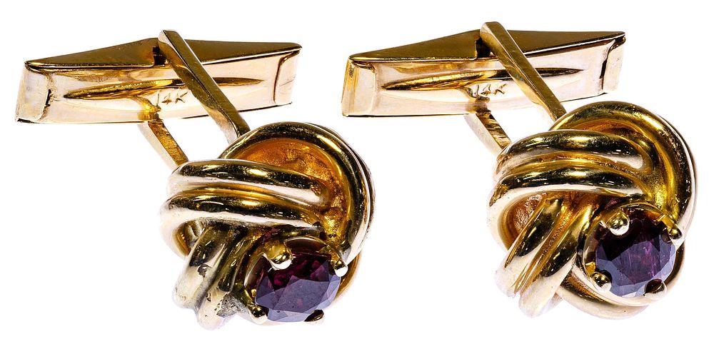 Lot 277: 14k Gold and Ruby Cufflinks