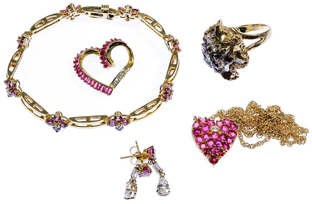Lot 278: 14k Yellow Gold, Ruby and Diamond Jewelry Assortment