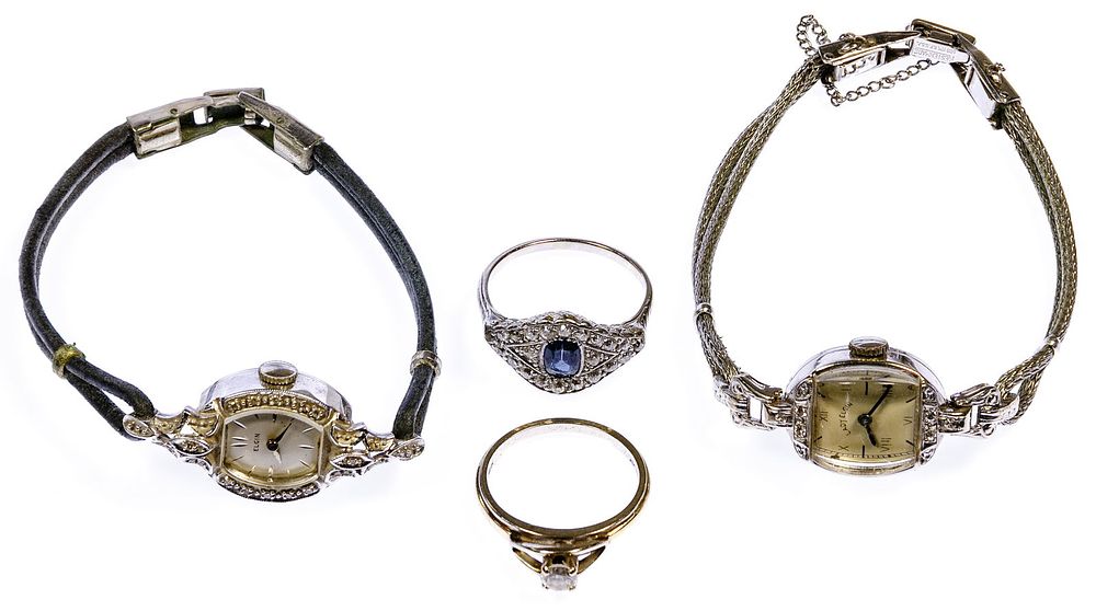 Lot 294: 14k White Gold Jewelry and Wrist Watch Assortment