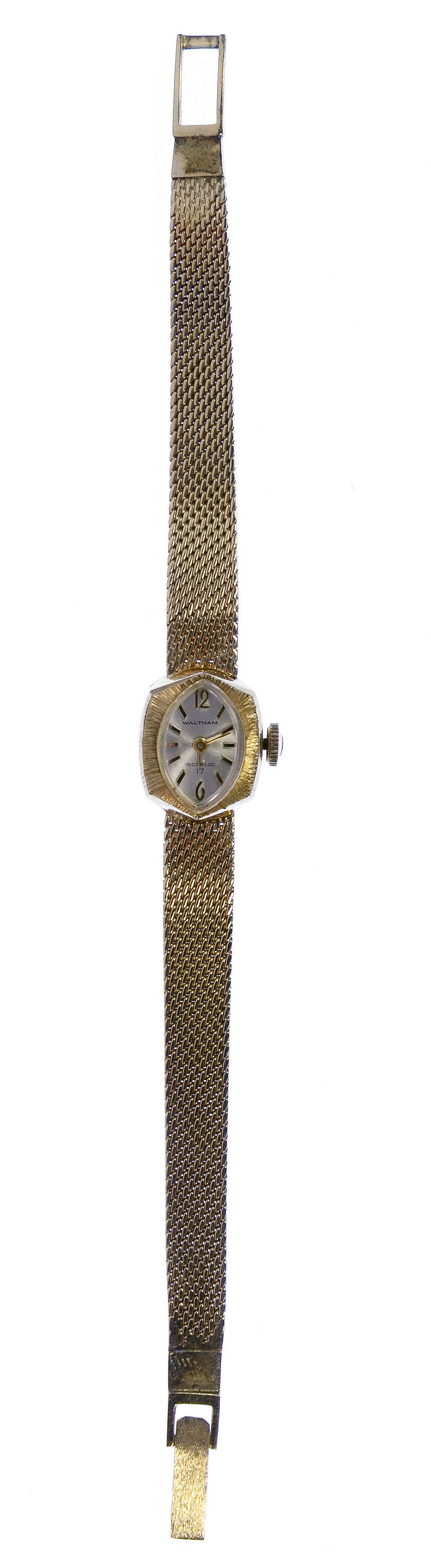 Lot 307: Waltham 14k Gold Case and Band Wrist Watch