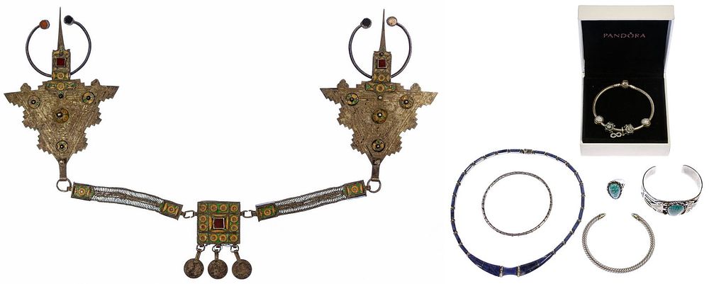 Lot 311: Moroccan Berber Silver and Enamel Necklace