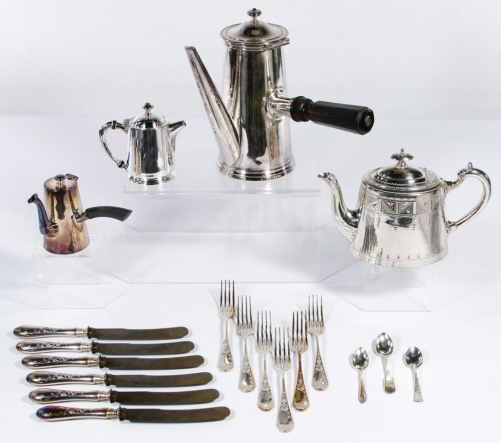 Lot 343: Christofle Chocolate Pot and Silverplate Assortment