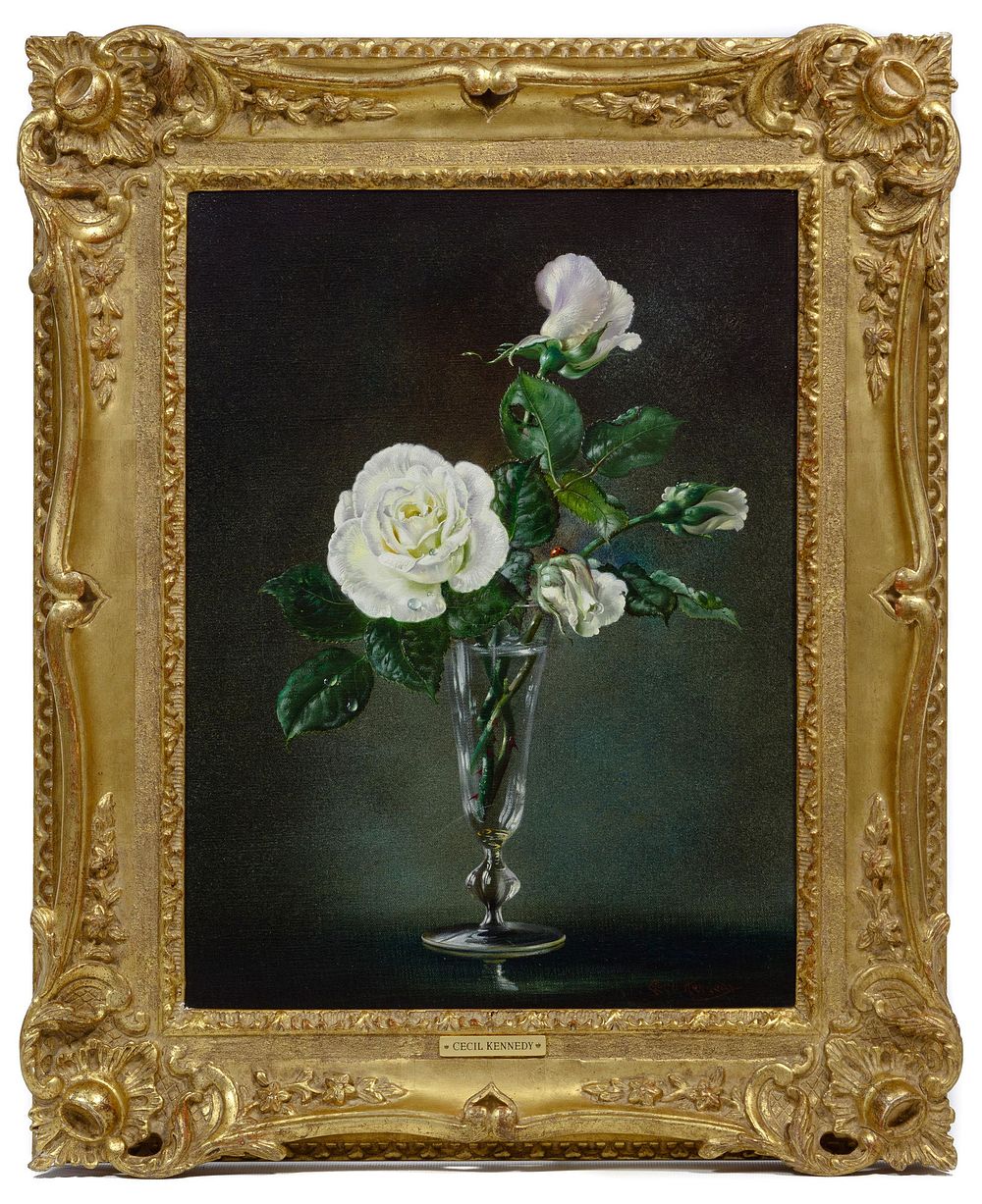 Lot 230: Cecil Kennedy (English, 1905-1997) 'White Roses' Oil on