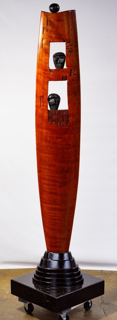 Lot 311: Modernist Carved Wood and Marble Sculptures