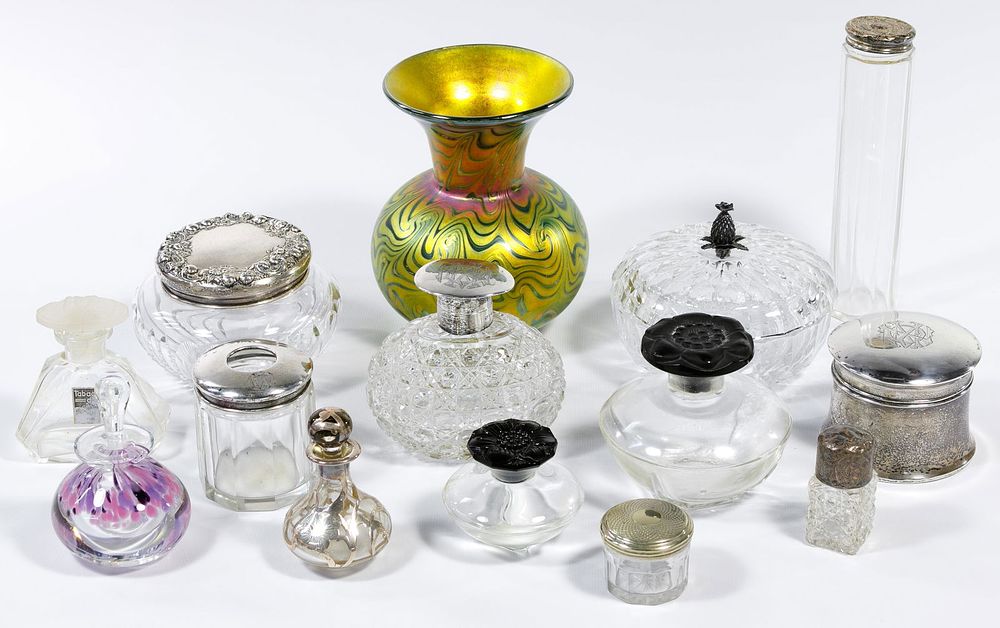 Lot 343: Sterling Silver and Glass Vanity Assortment