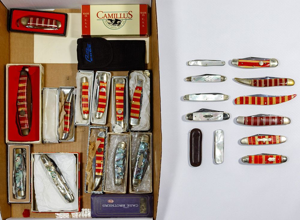 Lot 362: Candy Stripe and Pearl Pocket Knife Assortment