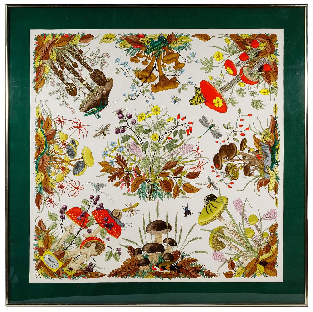 Lot 528: Gucci 'Funghi' Silk Scarf