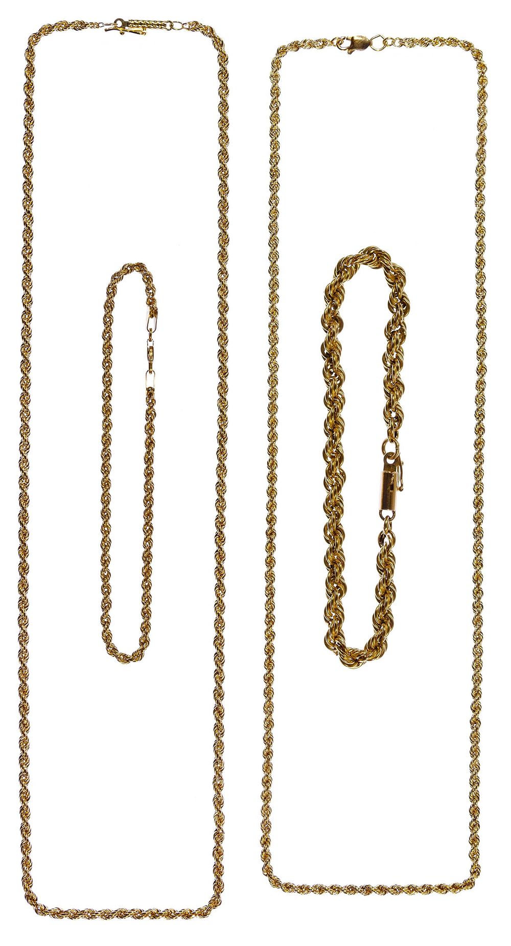 Lot 539: 14k Yellow Gold Twisted Rope Necklace and Bracelet