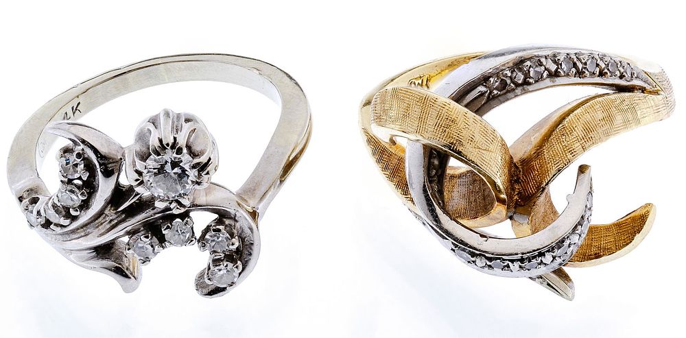Lot 551: 14k White Gold, 14k Yellow Gold and Diamond Rings