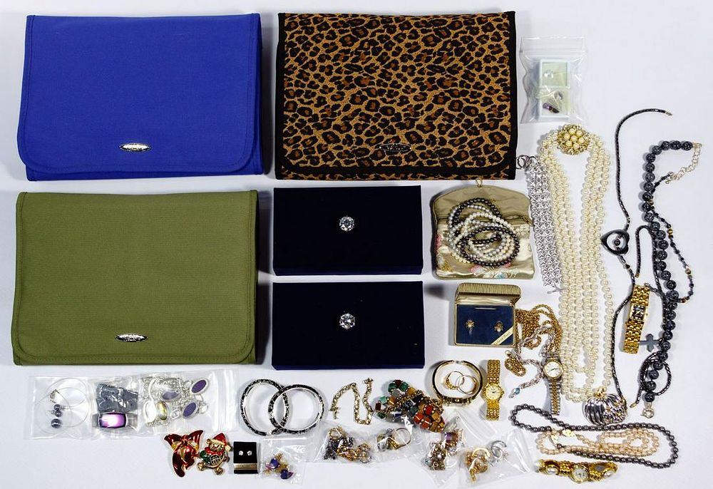 Lot 592: Costume Jewelry and Storage Bag Assortment