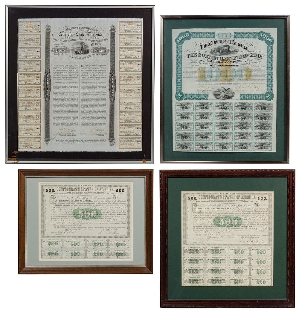 Lot 617: Confederate Bond Framed Assortment
