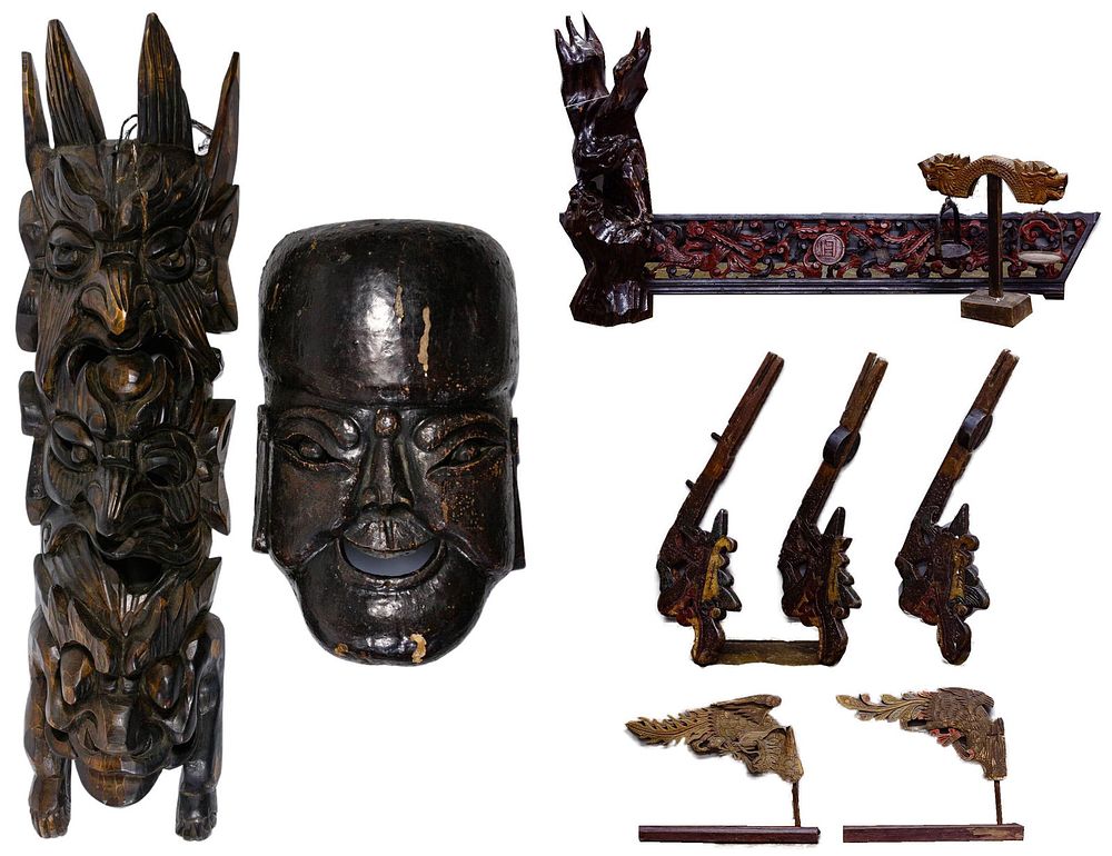 Lot 161: Asian Carved Wood Wall Hanging and Decorative Object