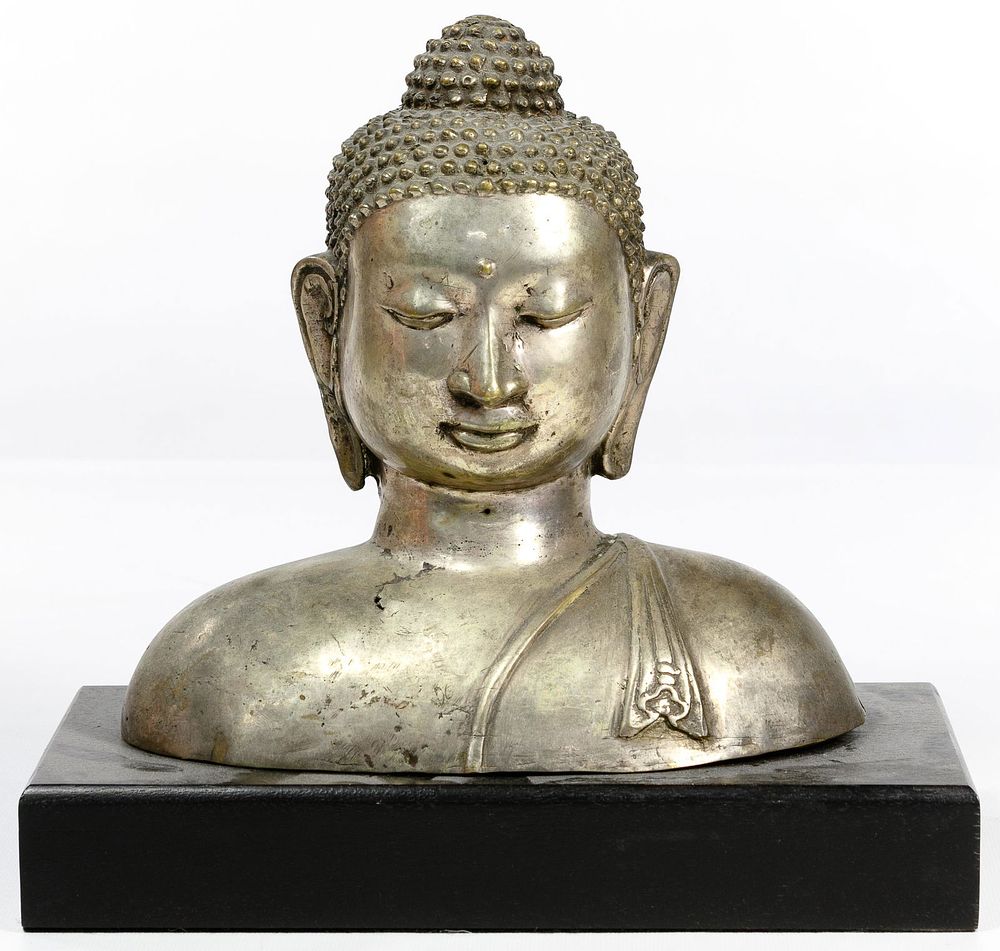 Lot 174: Buddha Silverplated Bronze Bust