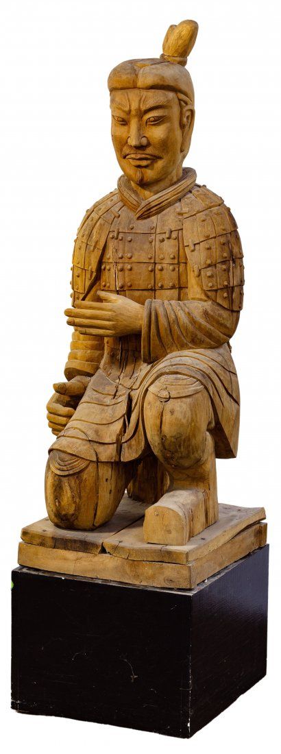 Lot 179: Chinese Qin Style Wood Warrior Statue