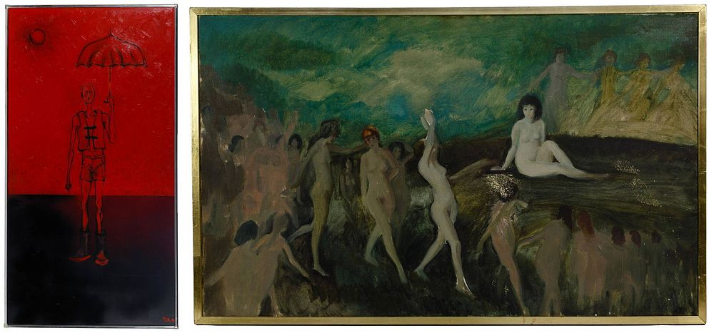 Lot 387: Tia Jones-Etu (American, 20th Centuy) Acrylic on Panel