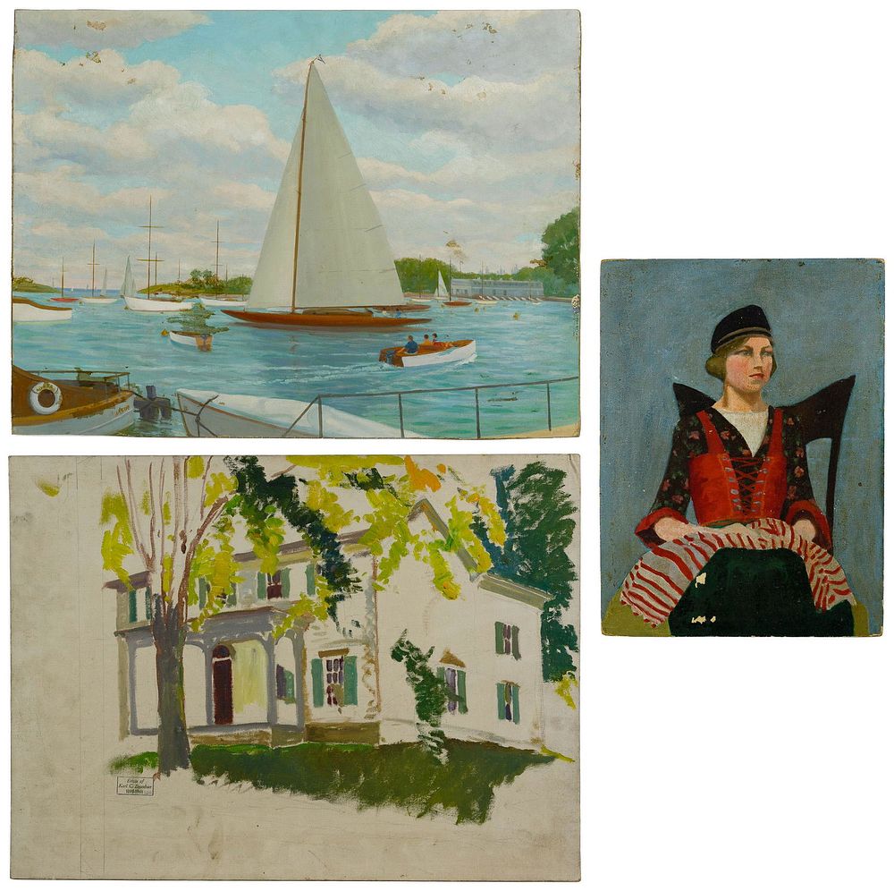 Lot 539: American Regionalist Oil on Canvas Board Assortment