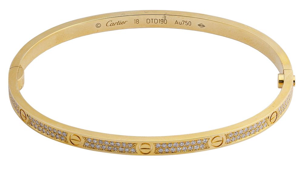 Lot 568: Cartier 18k Yellow Gold and Diamond 'Love' Bracelet