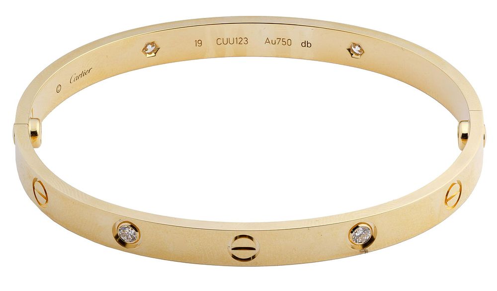 Lot 572: Cartier 18k Yellow Gold and Diamond 'Love' Bracelet