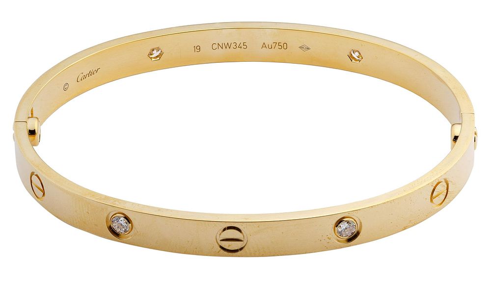 Lot 574: Cartier 18k Yellow Gold and Diamond 'Love' Bracelet