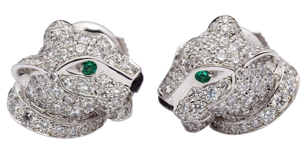 Lot 576: Cartier 18k White Gold, Emerald, Onyx and Diamond
