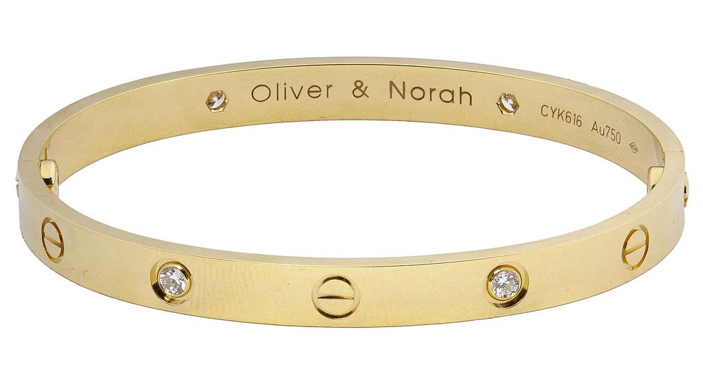 Lot 588: Cartier 18k Yellow Gold and Diamond 'Love' Bracelet