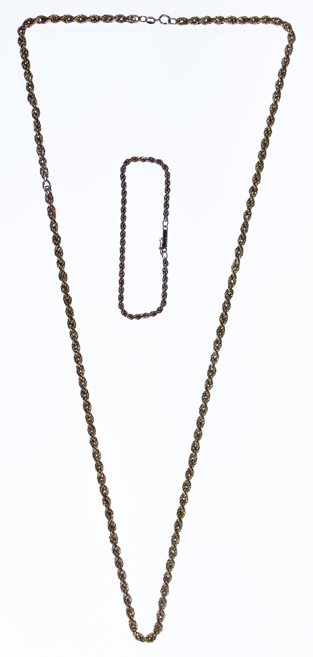 Lot 611: 14k Gold Twisted Rope Necklace and Bracelet