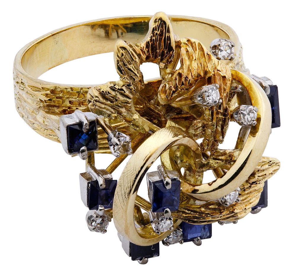Lot 643: 14k Gold, Sapphire and Diamond Ring