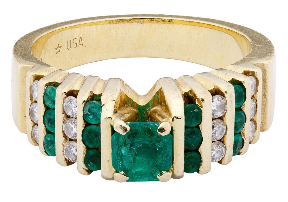 Lot 645: 14k Gold, Emerald and Diamond Ring