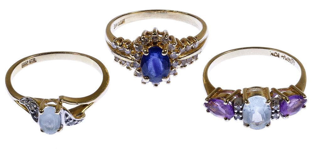 Lot 678: 14k Gold, 10k Gold and Gemstone Ring Assortment