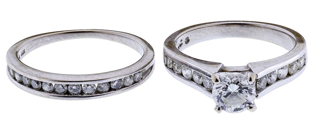 Lot 680: 14k White Gold and 10k White Gold and Diamond Wedding