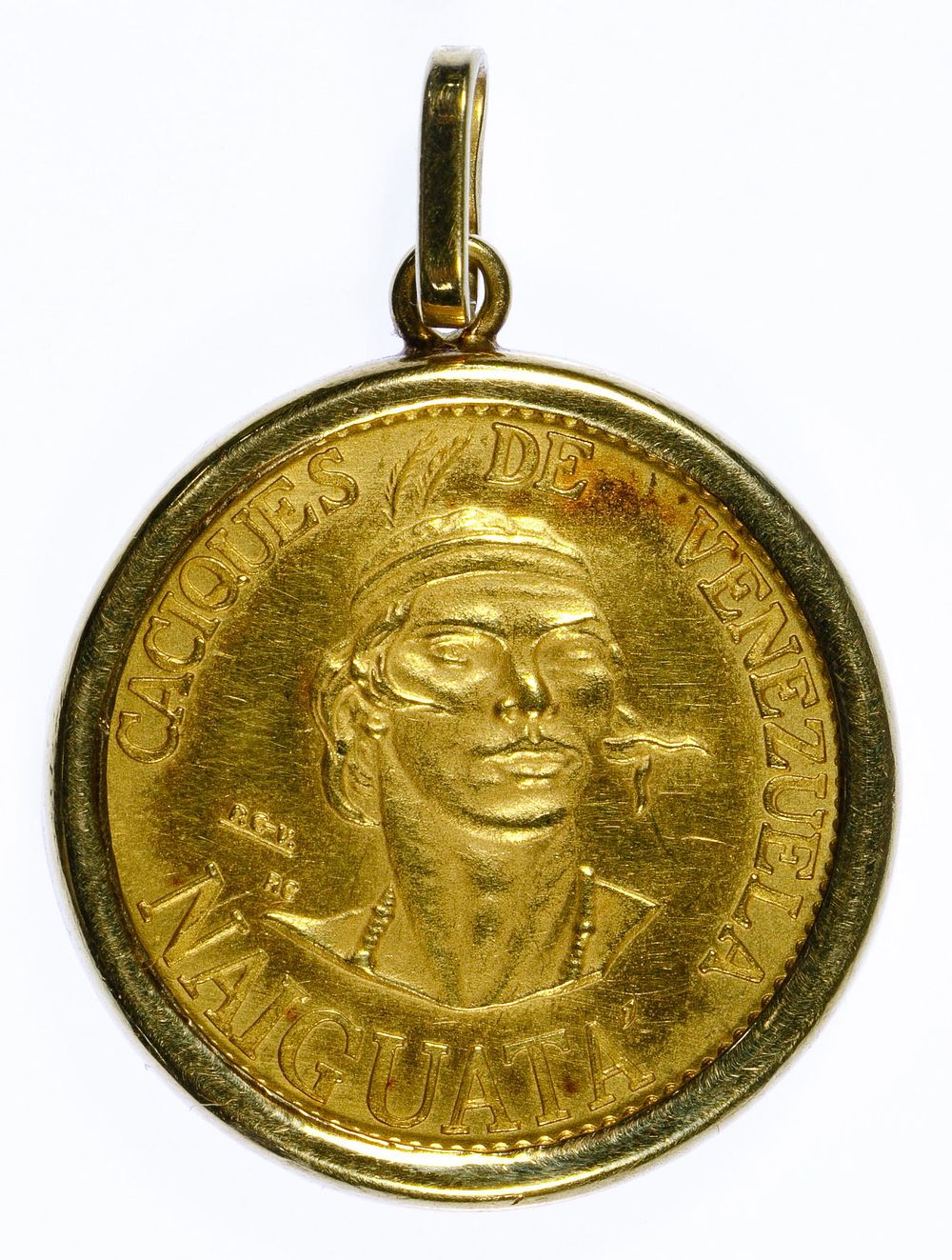 Lot 688: Venezuela Fine Gold (900) Cacique Token in 14k Gold