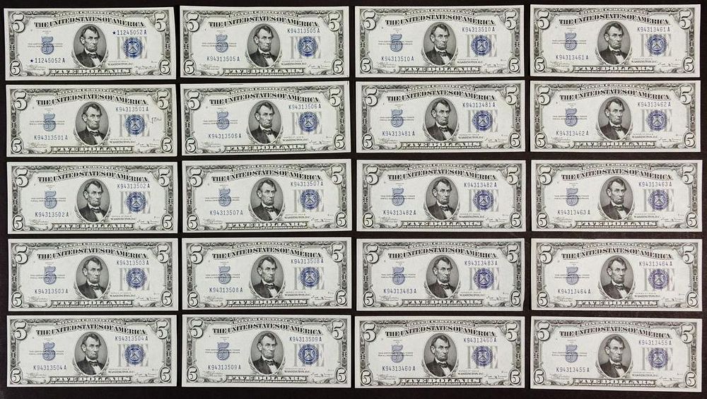 Lot 735: 1934 $5 Silver Certificate Assortment
