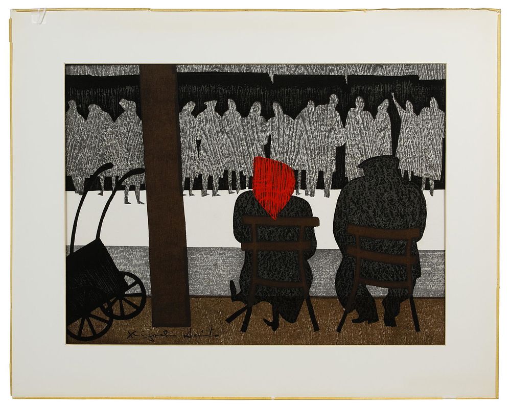 Lot 277: Kiyoshi Saito (Japanese, 1907-1997) 'Book-Store Seine