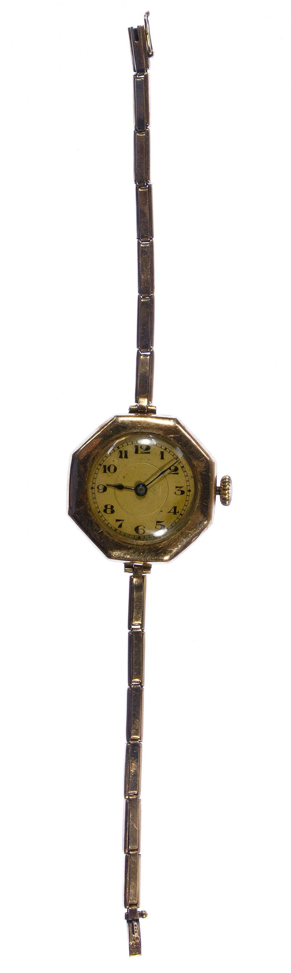 Lot 520: 14k Gold Case and Band Wrist Watch