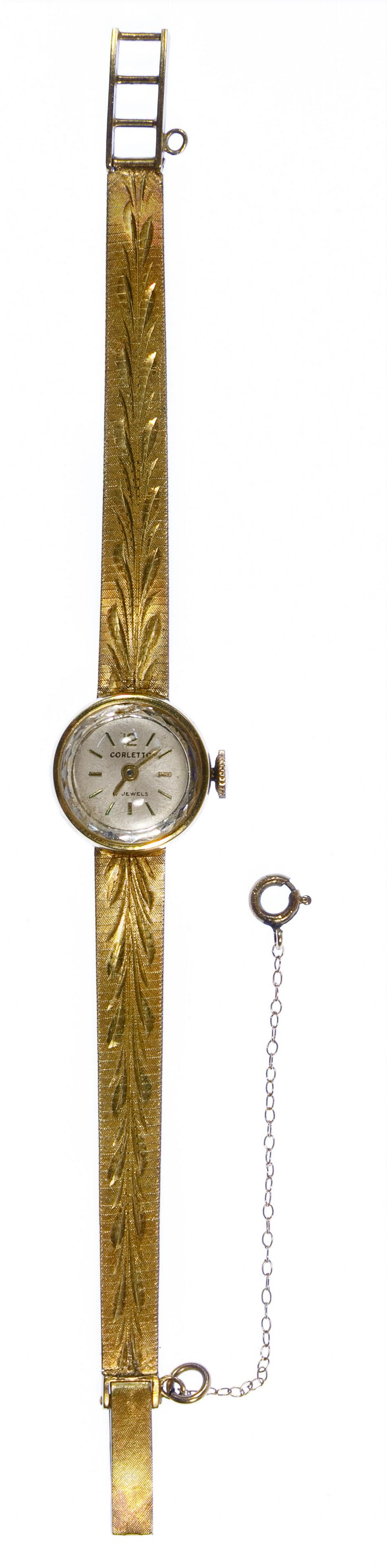 Lot 525: Corletto 18k Gold Case and Band Ladies Wrist Watch