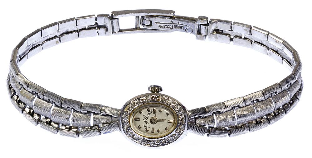 Lot 526: Lucien Piccard 14k White Gold Case and Band Wrist Watch
