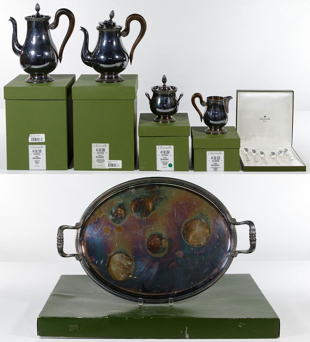 Lot 560: Christofle Silverplate 'Beauharnais' Coffee and Tea