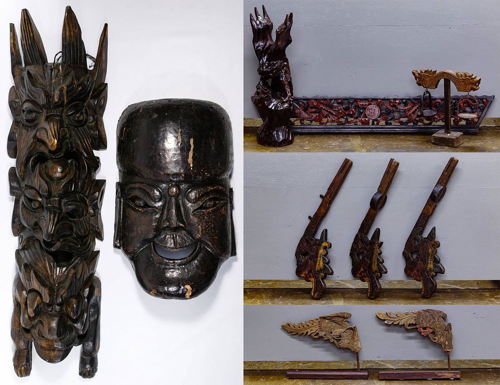 Lot 157: Asian Carved Wood Wall Hanging and Decorative Object