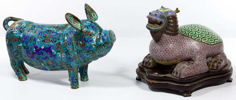 Lot 202: Chinese Cloisonne Pig and Dragon Turtle