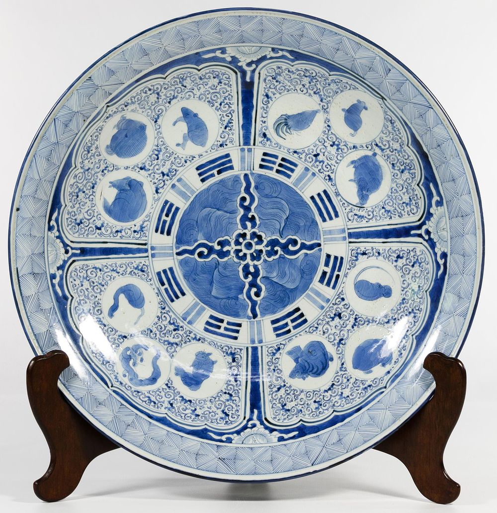 Lot 207: Chinese Ming Swatow Zodiac Charger with Stand