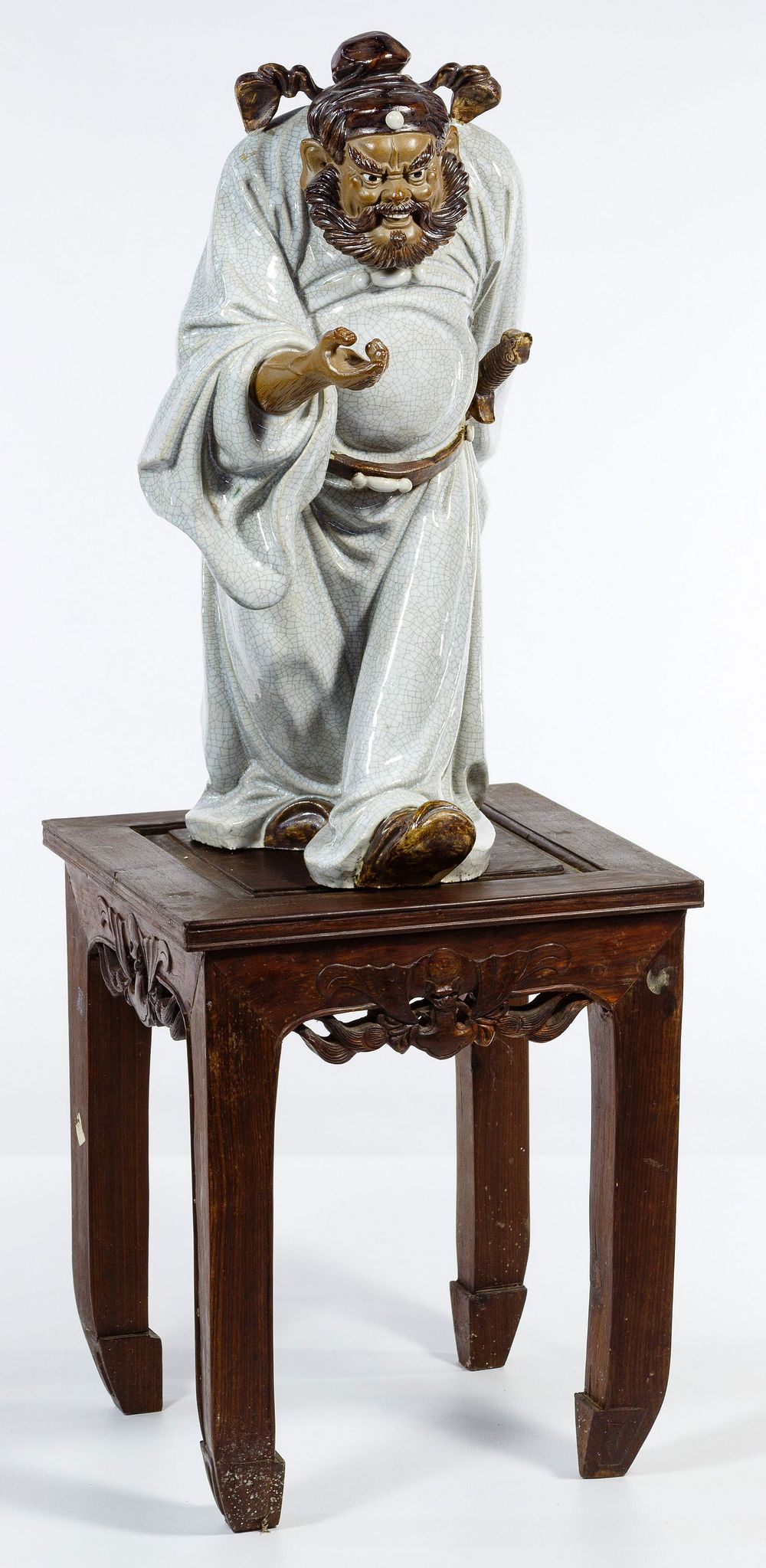 Lot 217: Asian Glazed Earthenware Figure and Stand