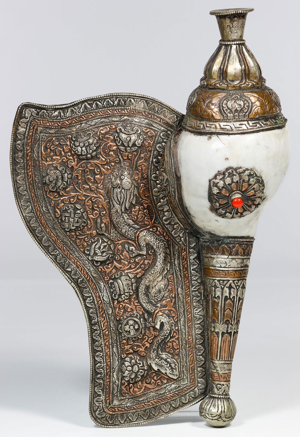 Lot 226: Tibetan Silver Conch Shell Trumpet